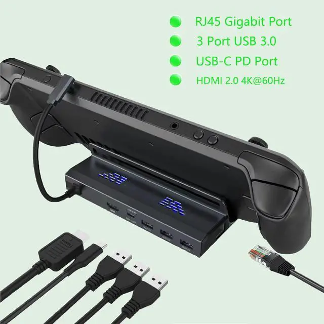 Alt view image 7 of 7 - Dock for Steam Deck 6 in 1, TV Video Adapter with 4K@60Hz HDMI 2.0/PD USB-C/RJ45 Ethernet/3 USB 3.0, Video TV Docking for Dock Station Stand Accessory