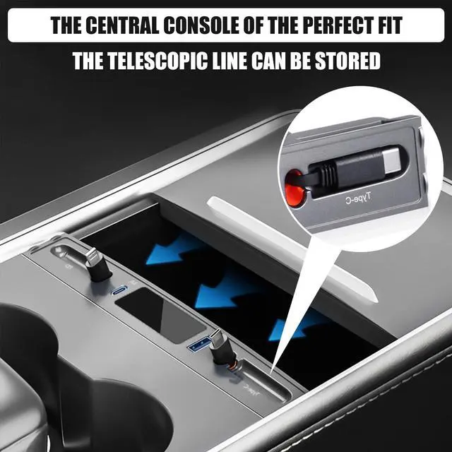 Alt view image 2 of 7 - Car Charger Multi Port for Tesla Model 3/Y 2021-2023, USB Hub for Tesla Model 3/Y Retractable Hub Docking Station Center Console USB Hub Docking Station for Tesla