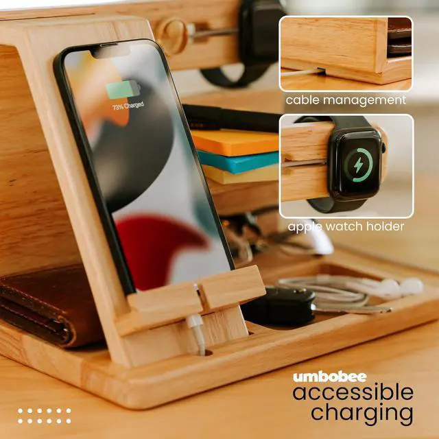 Alt view image 6 of 6 - umbobee Wood Phone Docking Station (Rubber Wood)