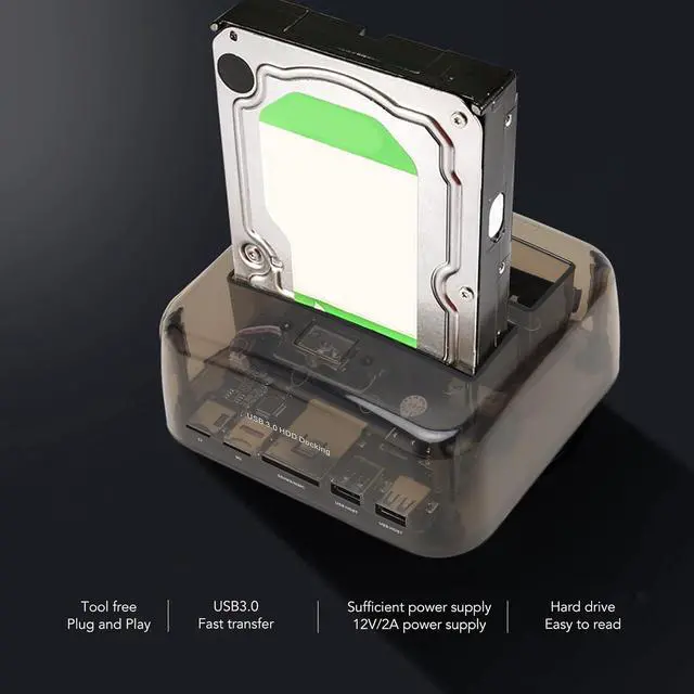 Alt view image 3 of 7 - USB 3.0 to SATA IDE Dual Bay External Hard Drive Docking Station for 2.5 or 3.5in HDD SSD, Support 20TB, Hot Swap, Offline Clone, Tool Free Installation (US Plug)