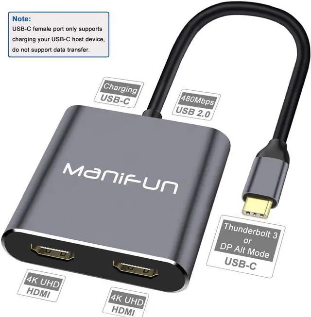 Alt view image 2 of 7 - USB C to Dual HDMI Adapter 2 Monitors USB Type C HDMI Dual Monitor Adapter for Laptop USB C Docking Station Dual Monitor HDMI Splitter for Dual Monitor Compatible with MacBook Air Pro Dell XPS 13/15