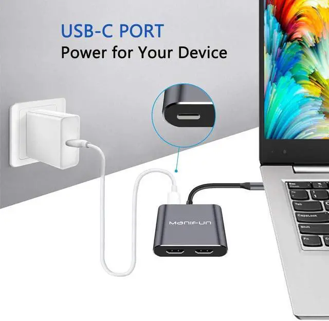 Alt view image 6 of 7 - USB C to Dual HDMI Adapter 2 Monitors USB Type C HDMI Dual Monitor Adapter for Laptop USB C Docking Station Dual Monitor HDMI Splitter for Dual Monitor Compatible with MacBook Air Pro Dell XPS 13/15