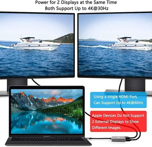 Alt view image 3 of 7 - USB C to Dual HDMI Adapter 2 Monitors USB Type C HDMI Dual Monitor Adapter for Laptop USB C Docking Station Dual Monitor HDMI Splitter for Dual Monitor Compatible with MacBook Air Pro Dell XPS 13/15