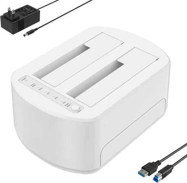 Main image of SATA to USB 3.0 Dual Bay External Hard Drive Docking Station, for 2.5/3.5 Inch SATA HDD & SSD, Supported Offline Clone and Duplicator Function, Max 2 x 16TB- White-K3062