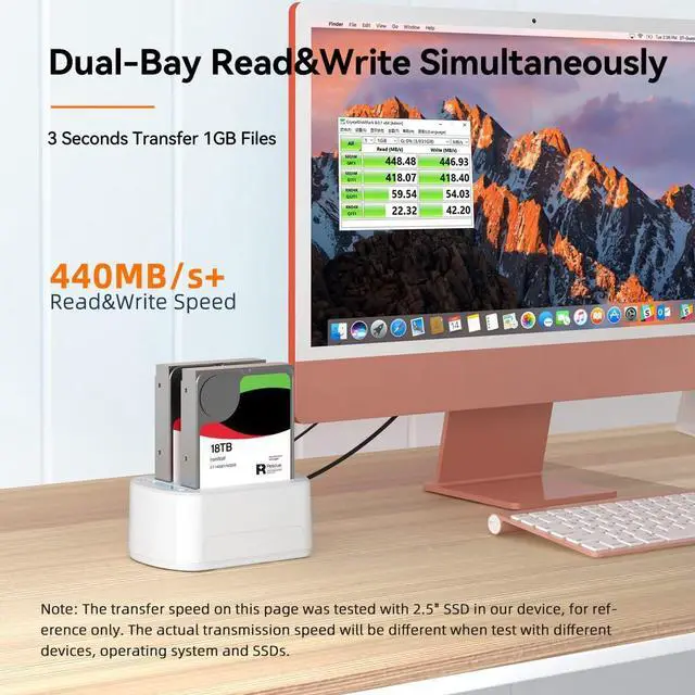 Alt view image 2 of 7 - SATA to USB 3.0 Dual Bay External Hard Drive Docking Station, for 2.5/3.5 Inch SATA HDD & SSD, Supported Offline Clone and Duplicator Function, Max 2 x 16TB- White-K3062