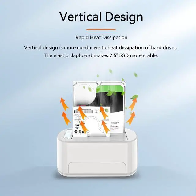 Alt view image 5 of 7 - SATA to USB 3.0 Dual Bay External Hard Drive Docking Station, for 2.5/3.5 Inch SATA HDD & SSD, Supported Offline Clone and Duplicator Function, Max 2 x 16TB- White-K3062