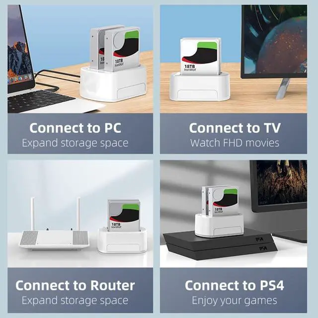 Alt view image 4 of 7 - 2 Bay External Hard Drive Docking Station for 2.5" & 3.5" SATA HDD/SSD to USB3.0 Enclosure, Support Hard Reading and Writing Function - White(K3062A)