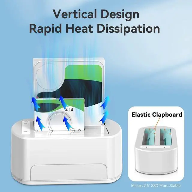 Alt view image 5 of 7 - 2 Bay External Hard Drive Docking Station for 2.5" & 3.5" SATA HDD/SSD to USB3.0 Enclosure, Support Hard Reading and Writing Function - White(K3062A)