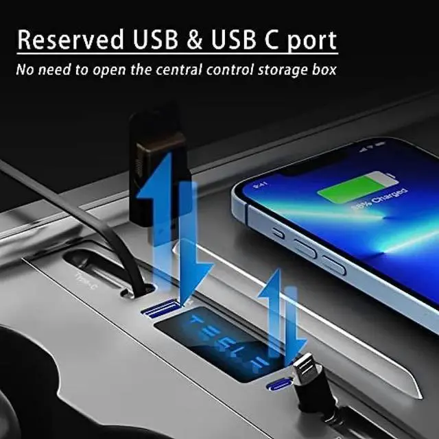 Alt view image 3 of 6 - AlphaDesignLuxe USB Hub for Tesla Model 3/Y 2021 2022 2023 Center Console, 5-in-1 Multi Port Docking Station with USB Ports, Type-C Ports and Charging Cable Holder, for Tesla Model 3 & Y Accessories