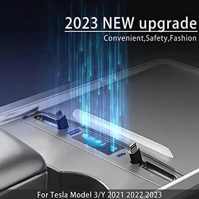 Alt view image 5 of 6 - AlphaDesignLuxe USB Hub for Tesla Model 3/Y 2021 2022 2023 Center Console, 5-in-1 Multi Port Docking Station with USB Ports, Type-C Ports and Charging Cable Holder, for Tesla Model 3 & Y Accessories