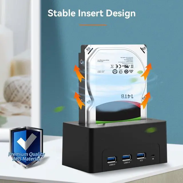 Alt view image 6 of 7 - USB 3.0 to SATA HDD/SSD Docking Station with 2 USB 3.0 Ports, 1 Fast Charge Port, Support for 14TB Drives - K308H