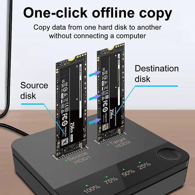 Alt view image 3 of 7 - M.2 SSD Duplicator, HighSpeed Offline Clone Docking Station with 1Gbps Transfer Rate for 2230 22242 2260 2280 22110, Dual Bay 2TB Capacity with Type C Interface, One to One