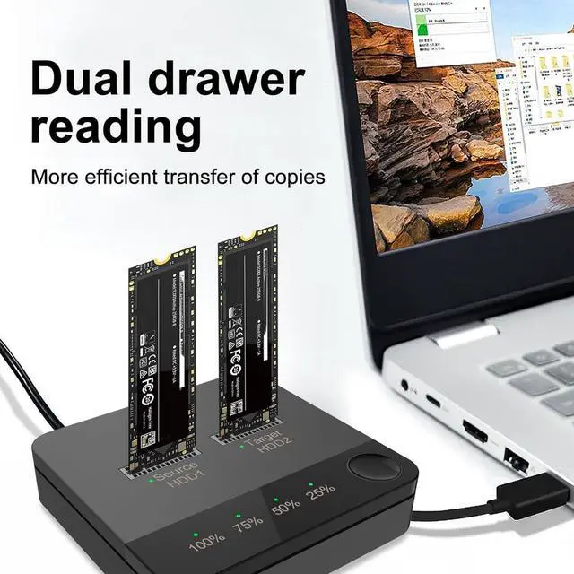 Alt view image 4 of 7 - M.2 SSD Duplicator, HighSpeed Offline Clone Docking Station with 1Gbps Transfer Rate for 2230 22242 2260 2280 22110, Dual Bay 2TB Capacity with Type C Interface, One to One