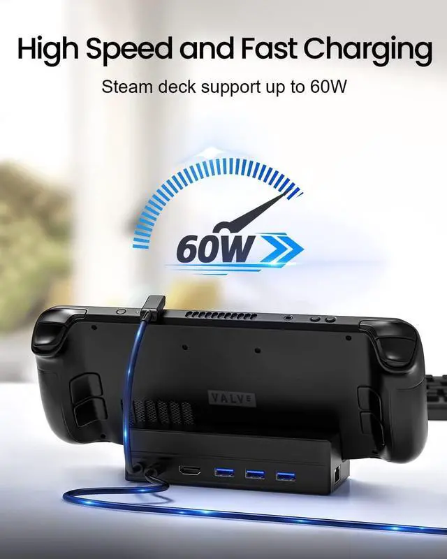 Alt view image 4 of 7 - Docking Station for Steam Deck: Stream Deck Dock 6-in-1 with HDMI 2.0 4K@60Hz, 1000Mbps Ethernet, 3 USB 3.0 and Fast Charging Port Compatible with Valve Steam Deck