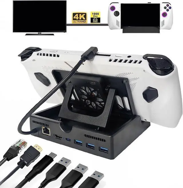 Alt view image 5 of 7 - for ROG Ally Docking Station Dock Base Cooling Fan Stand Multifunctional USB Type-c HDMI PD/60W Gigabit LAN (6 in 1)
