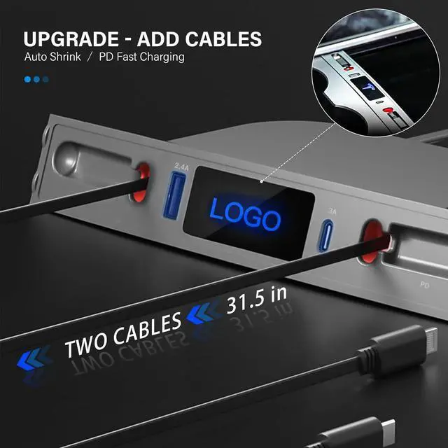 Alt view image 3 of 6 - Rislobx Car USB Charger Multi Port for 2021 2022 2023 Tesla Model 3 Model Y, Multifunctional Tesla USB Hub with Retractable Charging Cable, Tesla Model 3/Y Docking Station Fit Center Console (Black)