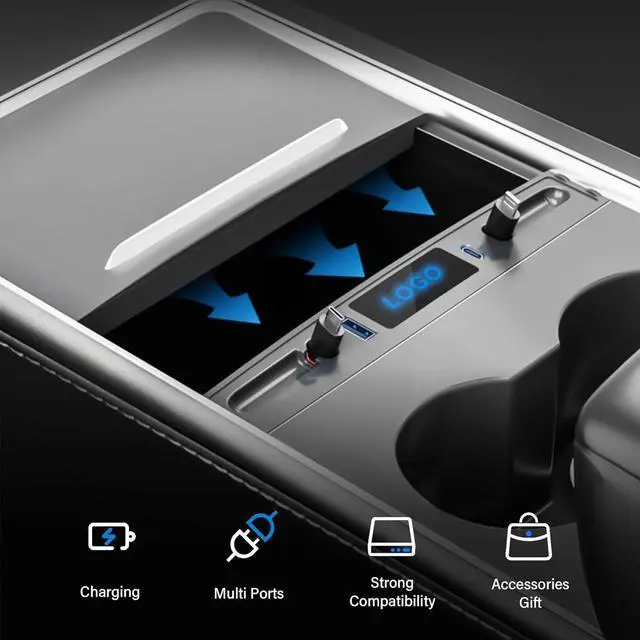 Alt view image 5 of 6 - Rislobx Car USB Charger Multi Port for 2021 2022 2023 Tesla Model 3 Model Y, Multifunctional Tesla USB Hub with Retractable Charging Cable, Tesla Model 3/Y Docking Station Fit Center Console (Black)