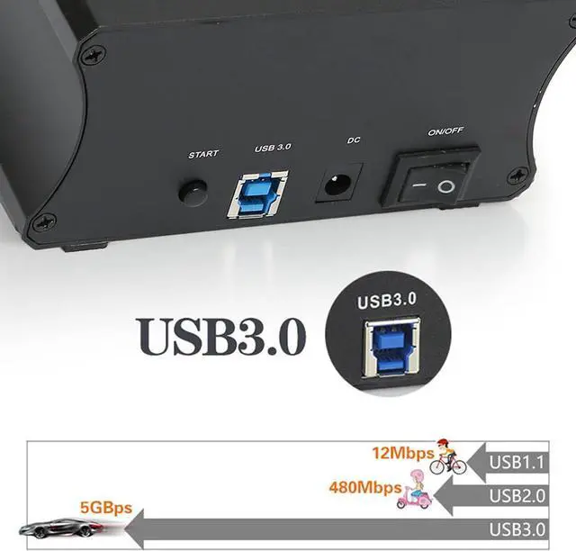 Alt view image 2 of 7 - USB3.0 External Hard Drive Docking Station, with NGFF M.2/mSATa Adapter, Copy Offline Clone Function, Plug and Play, One Click OTB Backup, 6Gbps Dual Bay HDD Docking Station(USA)