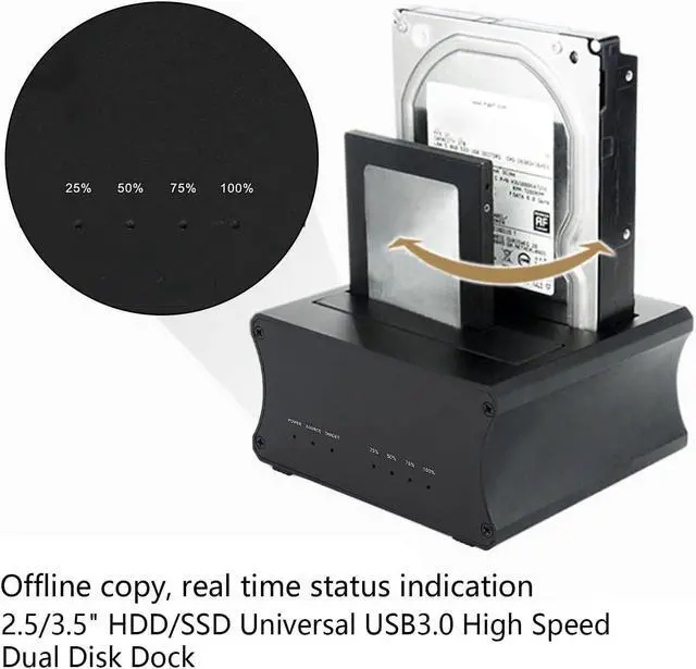 Alt view image 4 of 7 - USB3.0 External Hard Drive Docking Station, with NGFF M.2/mSATa Adapter, Copy Offline Clone Function, Plug and Play, One Click OTB Backup, 6Gbps Dual Bay HDD Docking Station(USA)