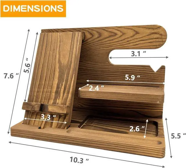 Alt view image 2 of 6 - Wooden Docking Station for Men Husband Dad Key Wallet Stand Watch Unique Organizer Home Office Hotel Cellphone Charging Stand Desk Organizer Electronic Gift for Men's Gifts Ideas Accessory Gadgets