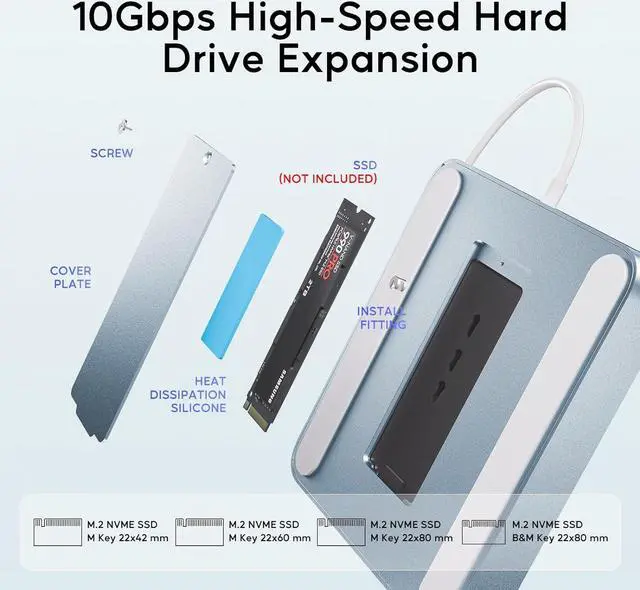 Alt view image 5 of 7 - USB C HUB for iMac 24 inch 2021/2023, PULWTOP 7 in 1 USB Hub Adapter iMac Accessories for iMac M1/M3 with USB C 10Gbps 3*USB A SD/TF, Docking Station Support Expand M.2 SSD (Not Included),Blue