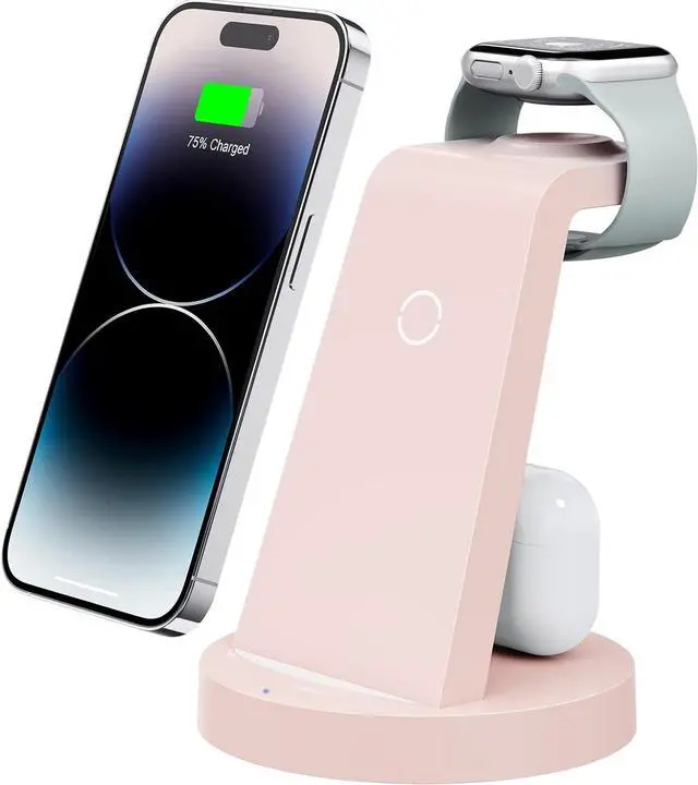 Main image of 3 in 1 Charging Station for iPhone, Wireless Charger for iPhone 15 14 13 12 11 X Pro Max & Apple Watch - Charging Stand Dock for AirPods (Pink)