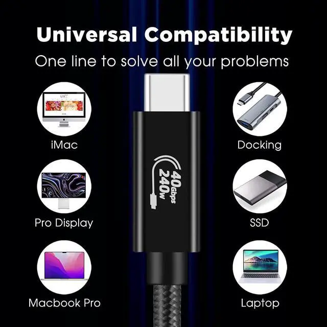 Alt view image 7 of 7 - 40Gbps USB C to USB C Cable 48V/5A 240W Charging Support 8K 60Hz HD Display,USB4 Cable for Thunderbolt 4/3 Cable, Compatible with External SSD,eGpu,USB-C Docking Station,etc (Male to Male, 4.9FT)