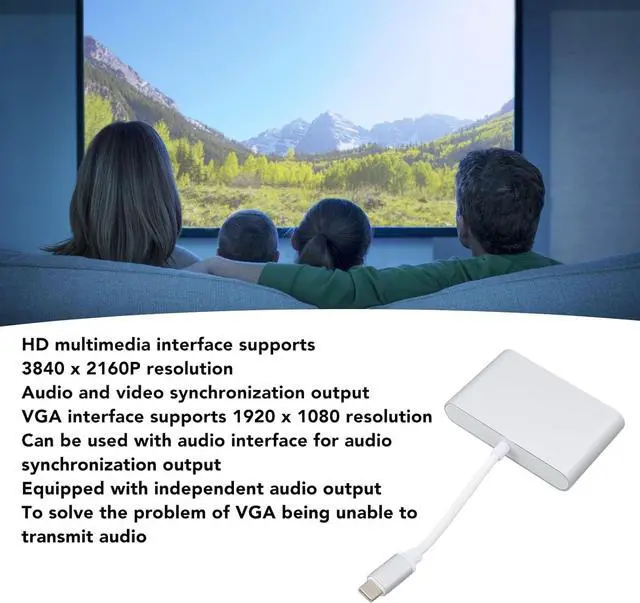 Alt view image 3 of 7 - USB C Docking Station with HD Multimedia Interface, VGA, 3.5mm, 3840x2160P Resolution, Plug and Play, Lightweight for High Definition TV, Projector, Silver