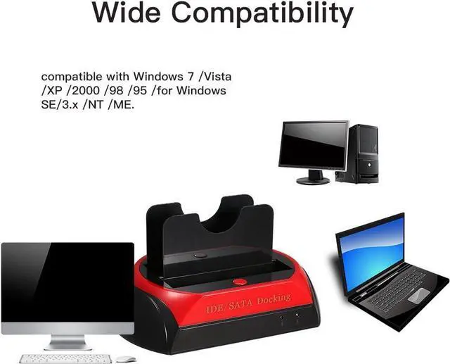 Alt view image 2 of 7 - Grborn HDD Docking Station Dual Hard Disk Drive Docking Station Base for 2.5 Inch 3.5 Inch IDE/SATA USB 2.0