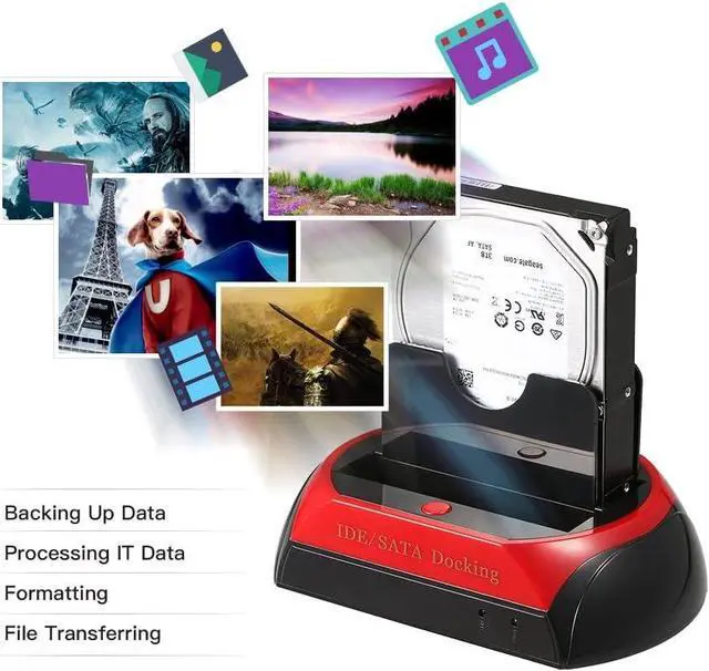 Alt view image 3 of 7 - Grborn HDD Docking Station Dual Hard Disk Drive Docking Station Base for 2.5 Inch 3.5 Inch IDE/SATA USB 2.0