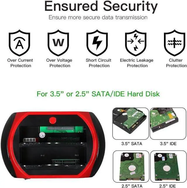 Alt view image 4 of 7 - Grborn HDD Docking Station Dual Hard Disk Drive Docking Station Base for 2.5 Inch 3.5 Inch IDE/SATA USB 2.0