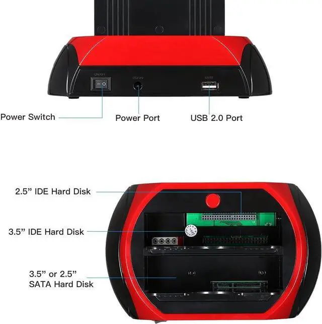 Alt view image 6 of 7 - Grborn HDD Docking Station Dual Hard Disk Drive Docking Station Base for 2.5 Inch 3.5 Inch IDE/SATA USB 2.0