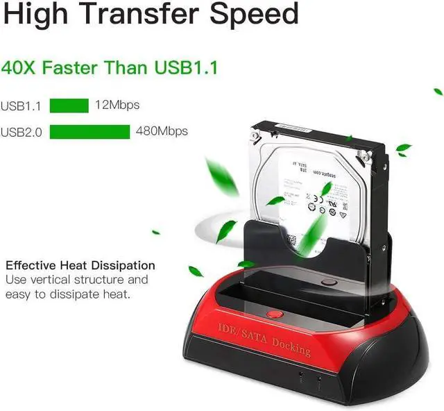 Alt view image 7 of 7 - Grborn HDD Docking Station Dual Hard Disk Drive Docking Station Base for 2.5 Inch 3.5 Inch IDE/SATA USB 2.0