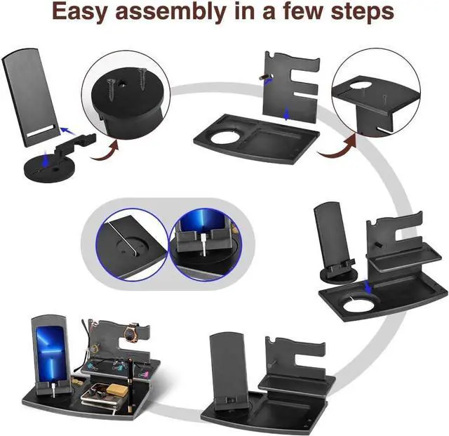 Alt view image 3 of 7 - Gifts for Men Fathers Day Rotating Wood Docking Station with Key Hooks Watch Bedside Organiser Spectacle Purse Pen Stand Male Gadgets Gifts for Dad Husband Wife Mum Anniversary Birthday Gifts for Him