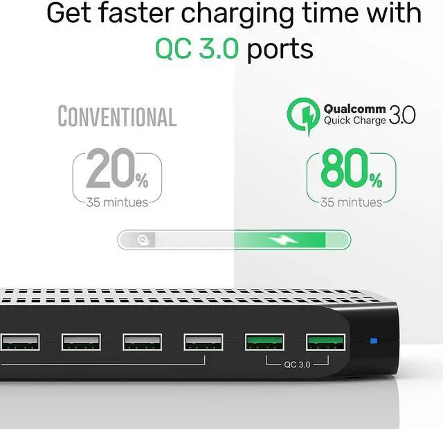 Alt view image 2 of 7 - Alxum USB Charging Station 10 Port with 2 QC 3.0, Multi Fast Charging Dock Station for Multiple Devices, Organizer Stand with Detachable Dividers for Cell Phones, Tablets, and Other Electronics, Black