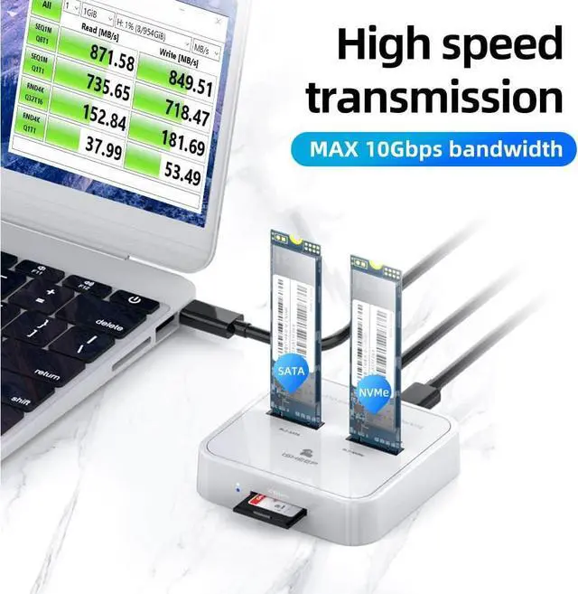 Alt view image 3 of 7 - ISHEEP M.2 NVMe / M.2 SATA / SD to USB-C Multi Functional M.2 SSD Docking Station, for M.2 SATA & NVMe & SD Card Interface Reader Adapter, SSD Size for 2280 2260 2242 2230 (H016SD)