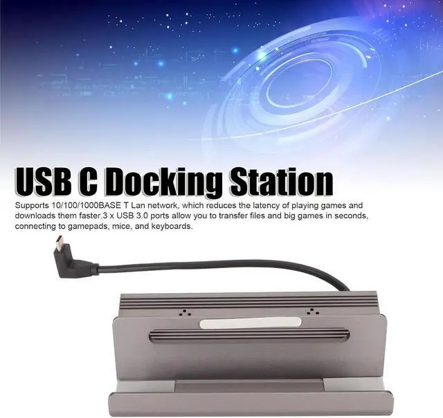 Alt view image 7 of 7 - 6 in 1 USB C Docking Station for Steam Deck, HD Multimedia Interface Support, 3xUSB3.0, Gigabit Ethernet, Fast Charging, 4K at 60Hz Output, Gray Aluminum Alloy