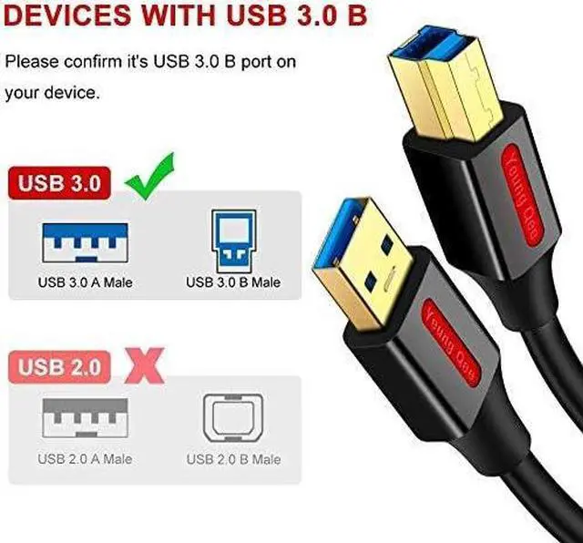 Alt view image 4 of 7 - Yeung Qee USB 3.0 Cable A Male to B Male 15 ft,Superspeed USB 3.0 Type A to B Male Cable Compatible with Printers,Docking Station,External Hard Drivers,Scanner,USB Hub and More Devices (15FT/5M)