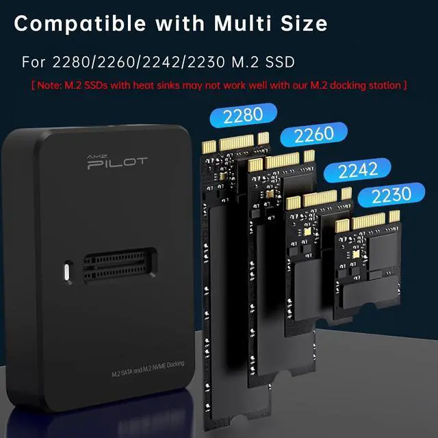 Alt view image 3 of 7 - AMZPILOT M.2 NVMe & SATA to USB C Docking Station, M.2 SSD to USB A C Reader Adapter for Both M.2 (M Key, B+M Key) NVMe and SATA NGFF SSD Dock, Size for 2280 2260 2242 2230 22110 Enclosure - Plastic
