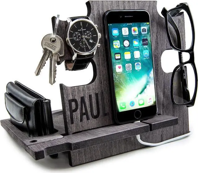 Main image of Phone Docking Station, Wood Phone Stand Personalized, Nightstand Organizer, Gifts for Him, Gadgets for Men, Dad Birthday Gift, Fathers Day, Man Ideas, Best Anniversary Presents