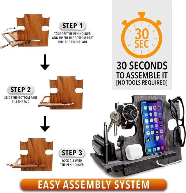 Alt view image 4 of 7 - Phone Docking Station, Wood Phone Stand Personalized, Nightstand Organizer, Gifts for Him, Gadgets for Men, Dad Birthday Gift, Fathers Day, Man Ideas, Best Anniversary Presents