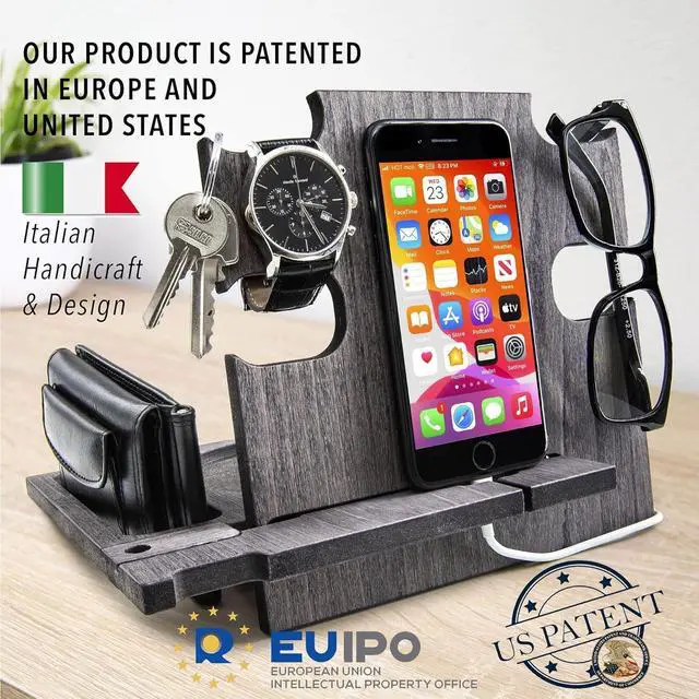 Alt view image 7 of 7 - Phone Docking Station, Wood Phone Stand Personalized, Nightstand Organizer, Gifts for Him, Gadgets for Men, Dad Birthday Gift, Fathers Day, Man Ideas, Best Anniversary Presents