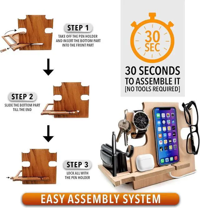 Alt view image 4 of 7 - Phone Docking Station, Wood Phone Stand Personalized, Nightstand Organizer, Gifts for Him, Gadgets for Men, Dad Birthday Gift, Fathers Day, Man Ideas, Best Anniversary Presents