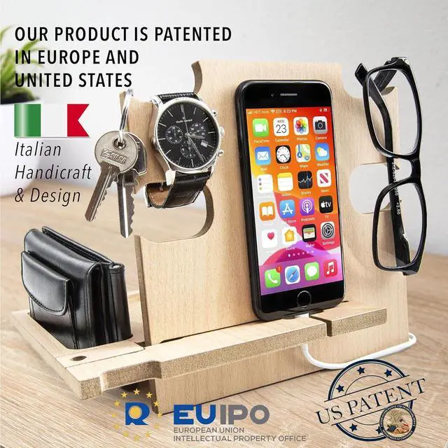 Alt view image 6 of 7 - Phone Docking Station, Wood Phone Stand Personalized, Nightstand Organizer, Gifts for Him, Gadgets for Men, Dad Birthday Gift, Fathers Day, Man Ideas, Best Anniversary Presents