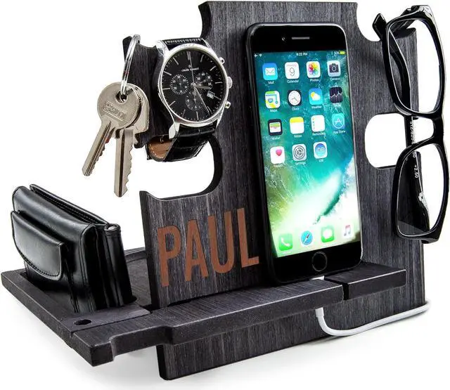 Main image of Phone Docking Station, Wood Phone Stand Personalized, Nightstand Organizer, Gifts for Him, Gadgets for Men, Dad Birthday Gift, Fathers Day, Man Ideas, Best Anniversary Presents
