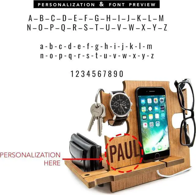 Alt view image 7 of 7 - Phone Docking Station, Wood Phone Stand Personalized, Nightstand Organizer, Gifts for Him, Gadgets for Men, Dad Birthday Gift, Fathers Day, Man Ideas, Best Anniversary Presents