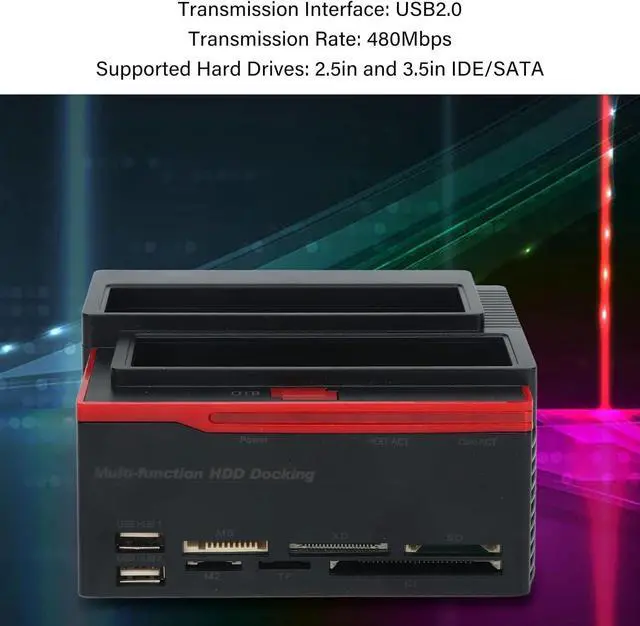 Alt view image 5 of 7 - Hard Drive Enclosure, HDD Docking Station Inbuilt Card Reader USB2.0 480Mbps OTB Function for 3.5in (US Plug)