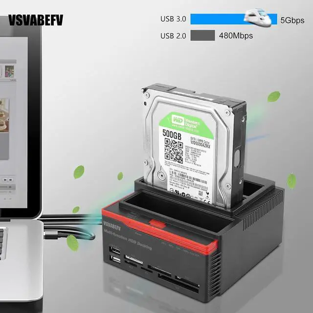 Alt view image 4 of 7 - VSVABEFV HDD Docking Station Hard Drive Enclosure 2.5"/3.5" USB 3.0 to 2 SATA Ports 1 IDE Port External HDD Hard Drive Card Reader USB3.0 Hub with OTB/OTC Offline