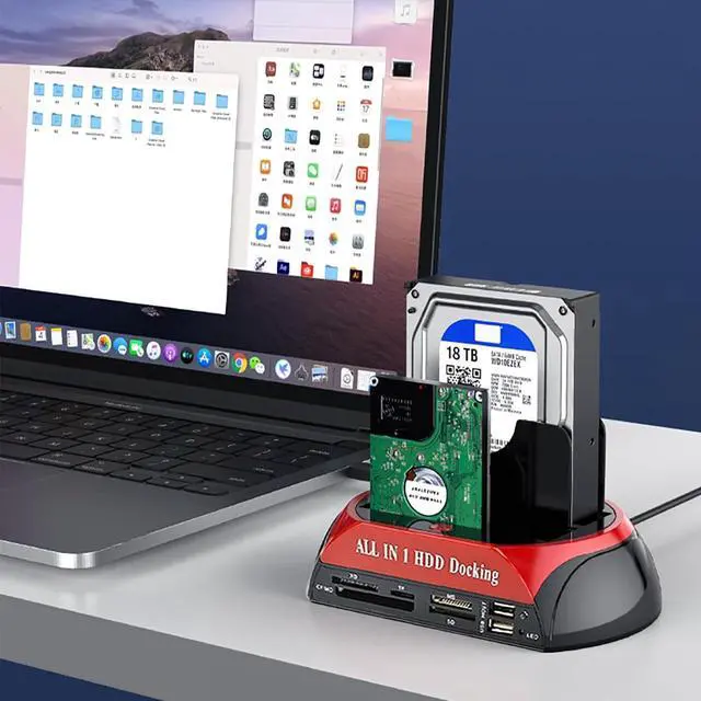 Alt view image 2 of 7 - Dual SATA IDE HDD Docking Station, 2.5 3.5 HDD Docking Station Enclosure, with Card Reader and USB 2.0 Hub, for Windows, MAC, Linux