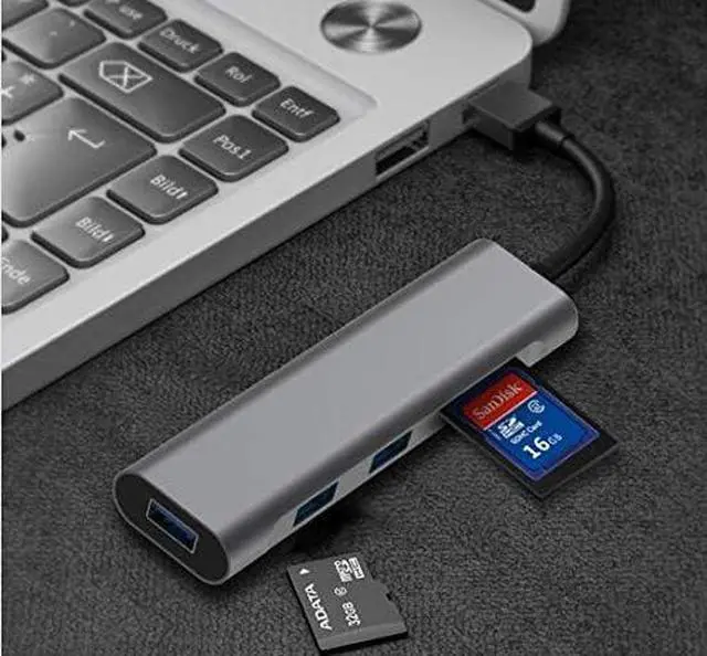 Alt view image 4 of 5 - BluuAce USB 3.0 Type-C Hub  Type C USB Docking Station with 3 USB 3.0 Charging Ports and 1 SD Card + TF Card Readers  USB Charge Hub for Type-C MacBook Pro, iPad Pro, Laptops, Tablets, Phones